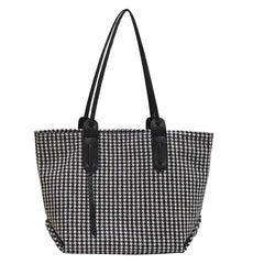 Women Houndstooth Tote Bag Soft Shoulder Handbag Zipper Closure