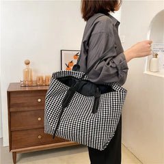 Women Houndstooth Tote Bag Soft Shoulder Handbag Zipper Closure