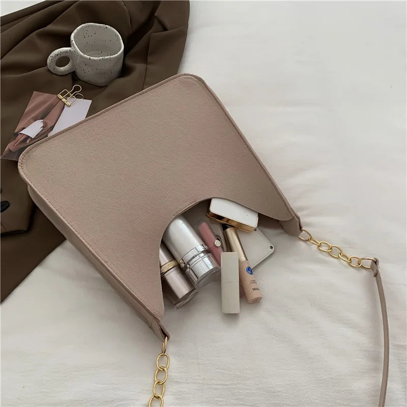 Retro Felt Chain Armpit Bag Women's Shoulder Bag Handbags