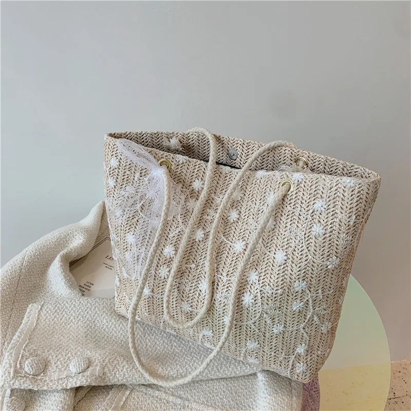 Women Bag Lace Fairy Bags Shoulder Bags Woven Bucket Bags