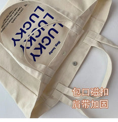 Women Bag Letter LUCKY Canvas Tote Bag High-Capacity Shoulder Bags