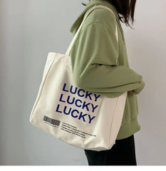 Women Bag Letter LUCKY Canvas Tote Bag High-Capacity Shoulder Bags