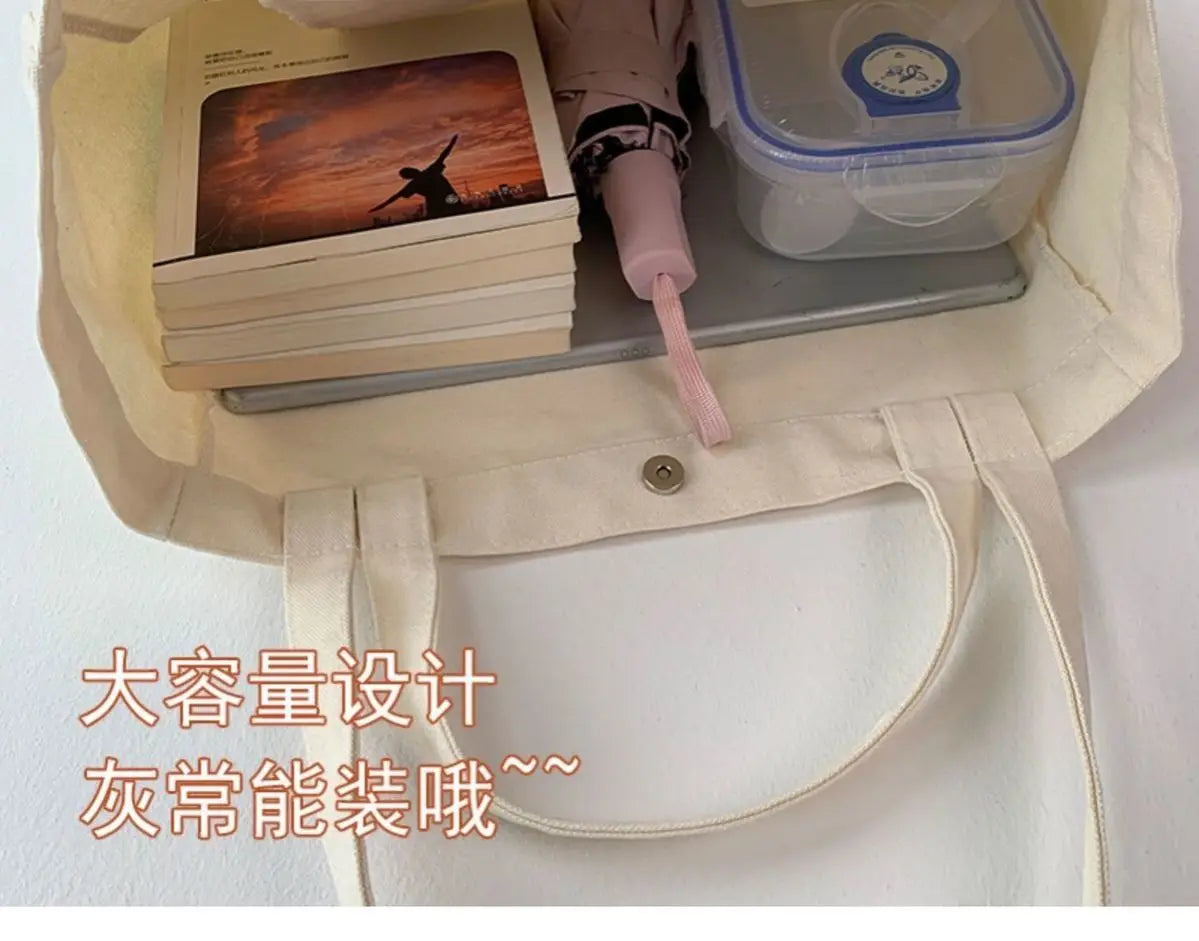 Women Bag Letter LUCKY Canvas Tote Bag High-Capacity Shoulder Bags