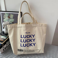 Women Bag Letter LUCKY Canvas Tote Bag High-Capacity Shoulder Bags