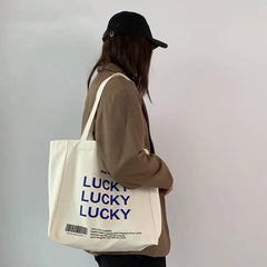 Women Bag Letter LUCKY Canvas Tote Bag High-Capacity Shoulder Bags