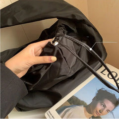 Nylon Bucket Shoulder Bag Tote Bag - Black Color