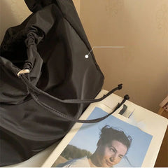 Nylon Bucket Shoulder Bag Tote Bag - Black Color