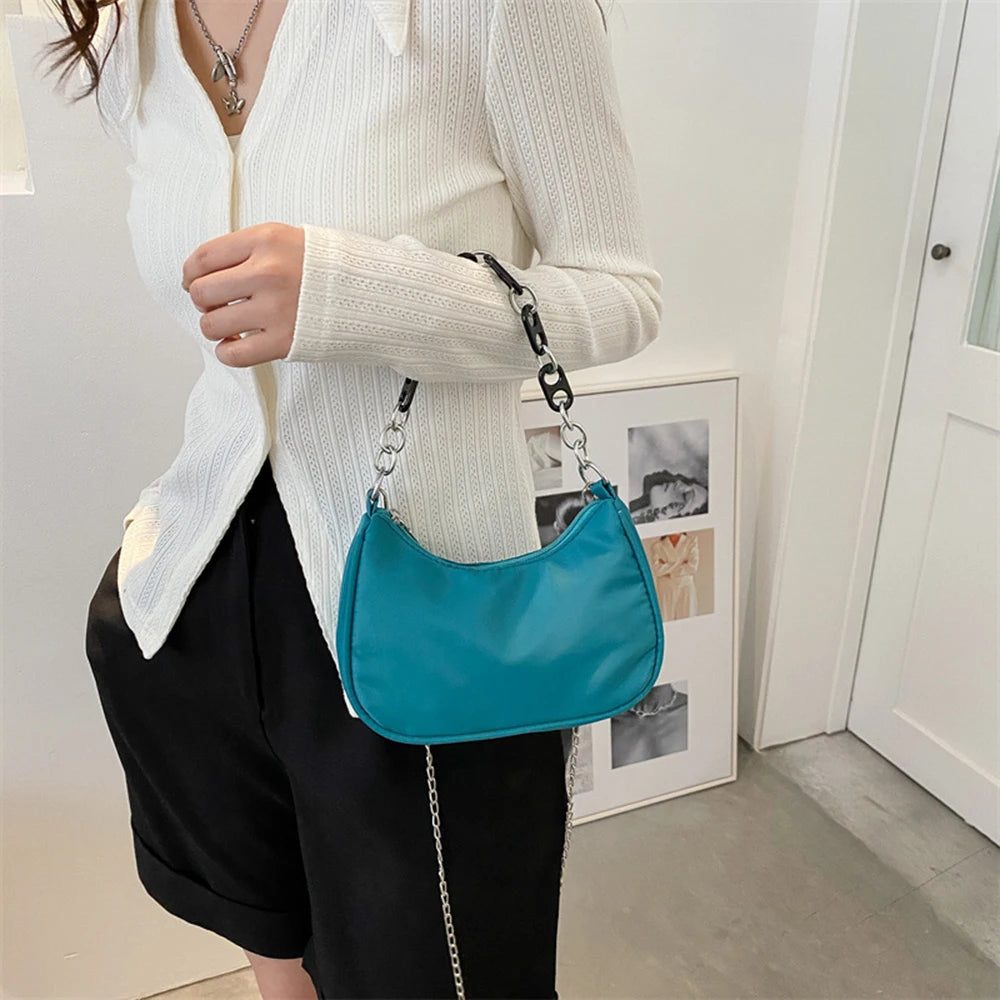 Nylon Armpit Shoulder Purse Canvas Small Shoulder Bag Chains Clutch