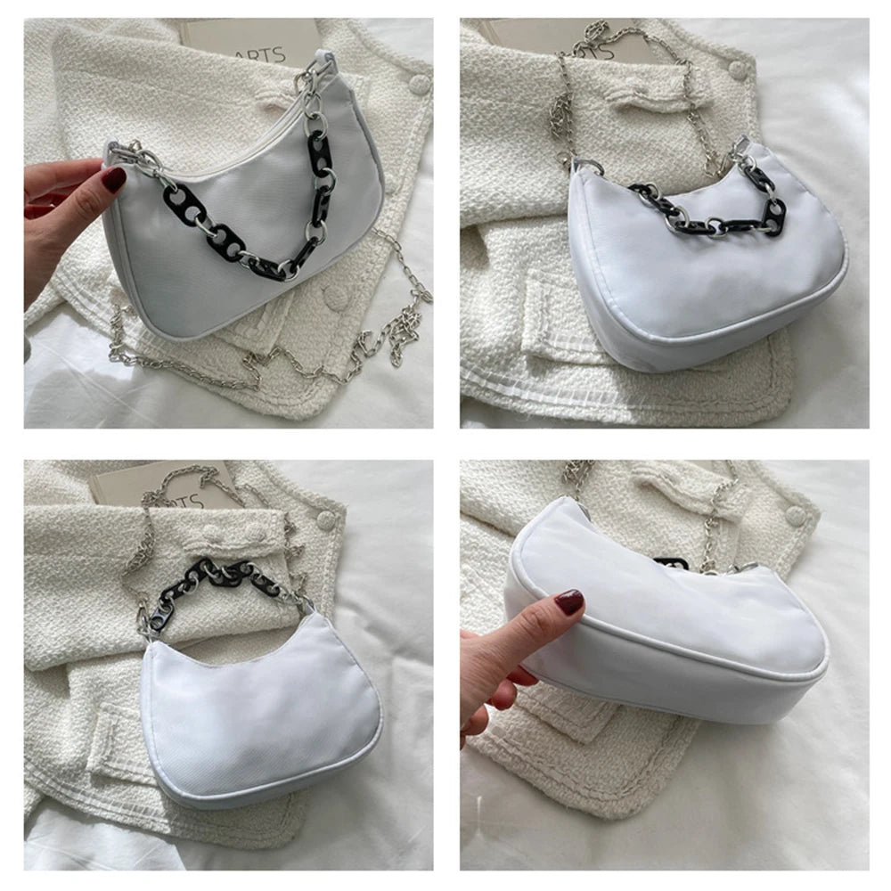 Nylon Armpit Shoulder Purse Canvas Small Shoulder Bag Chains Clutch
