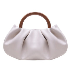 Women Bag PU Bucket Wood Handle Chains Solid Hasp Shoulder Bags Handbags Purse