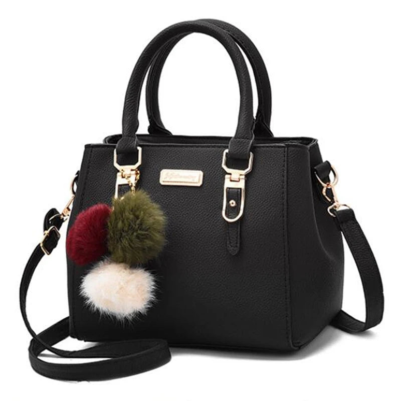 Women Bag PU Leather Handbag Crossbody Shoulder Tote Shell Sac Femme Fur Ball