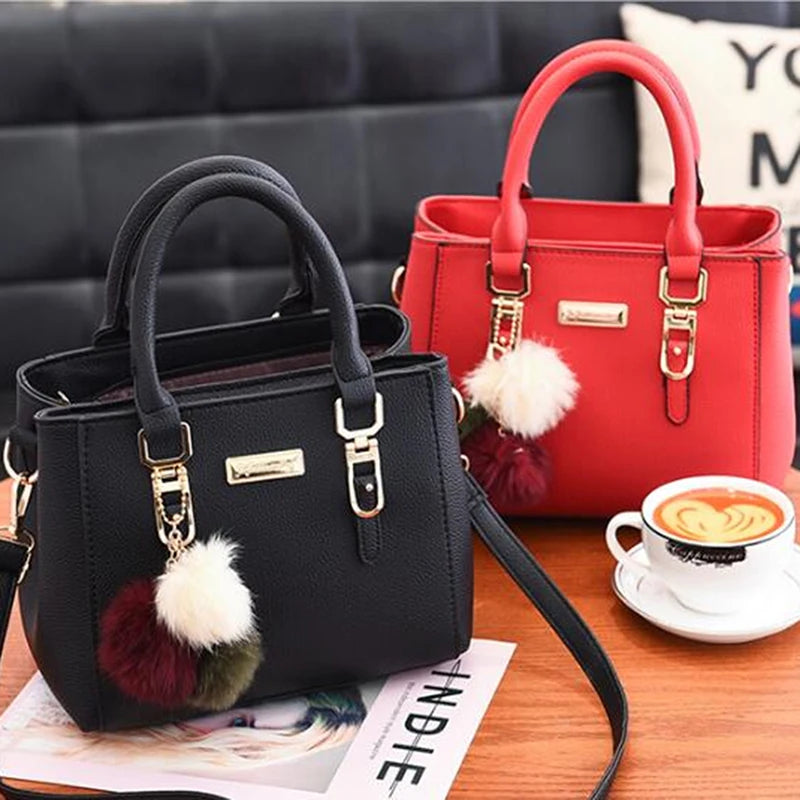 Women Bag PU Leather Handbag Crossbody Shoulder Tote Shell Sac Femme Fur Ball