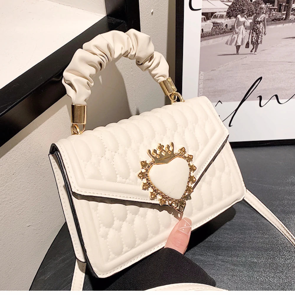 Women Bag Peach Heart Lock Square Shoulder Purse Hand Bag