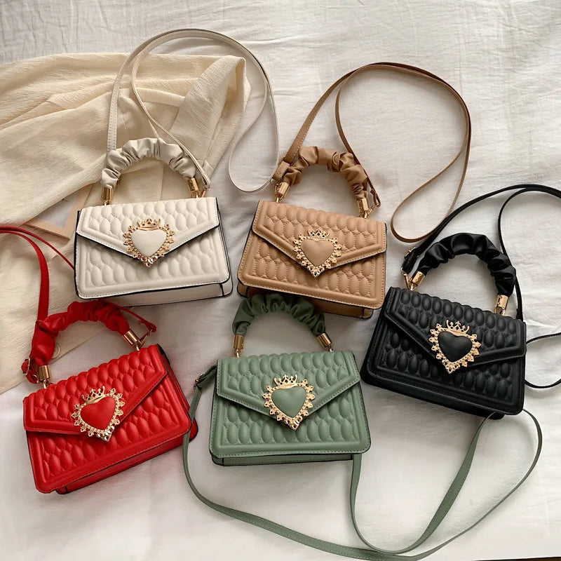 Women Bag Peach Heart Lock Square Shoulder Purse Hand Bag