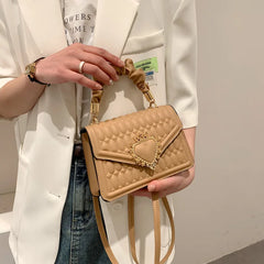 Women Bag Peach Heart Lock Square Shoulder Purse Hand Bag