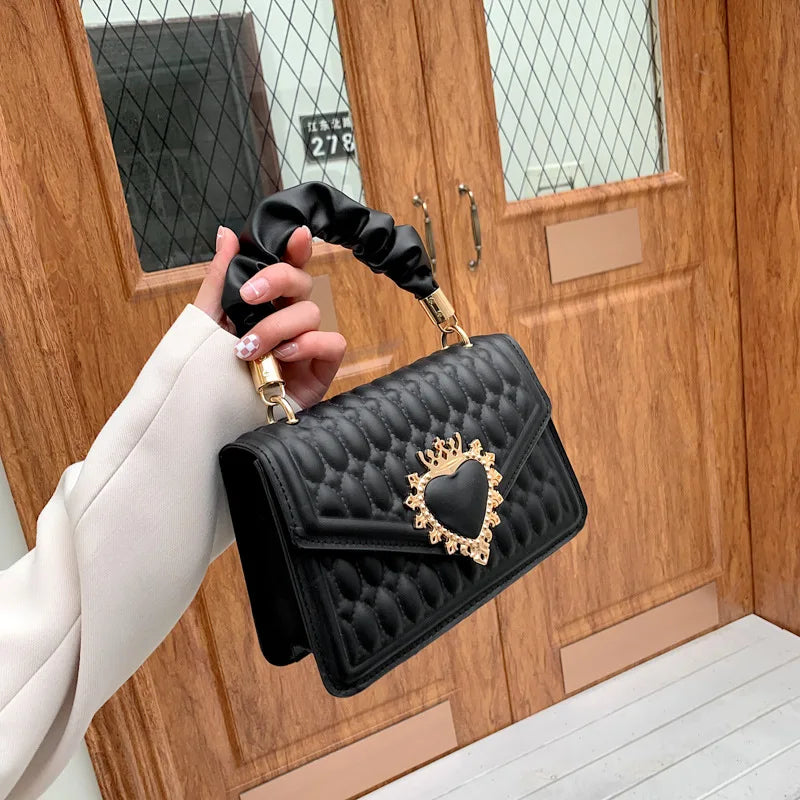 Women Bag Peach Heart Lock Square Shoulder Purse Hand Bag