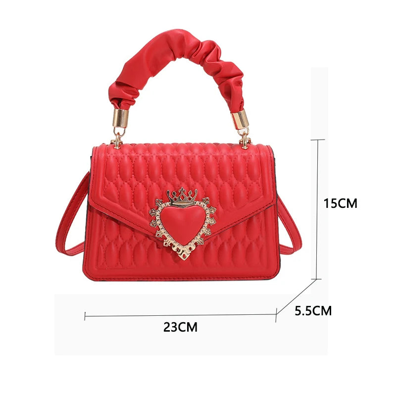 Women Bag Peach Heart Lock Square Shoulder Purse Hand Bag