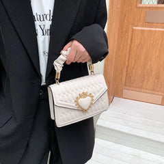 Women Bag Peach Heart Lock Square Shoulder Purse Hand Bag