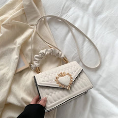 Women Bag Peach Heart Lock Square Shoulder Purse Hand Bag