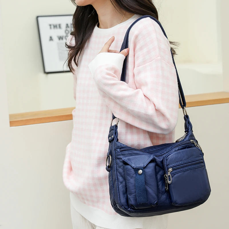 Women Shoulder Bag Soft PU Leather Crossbody Bag Retro Messenger