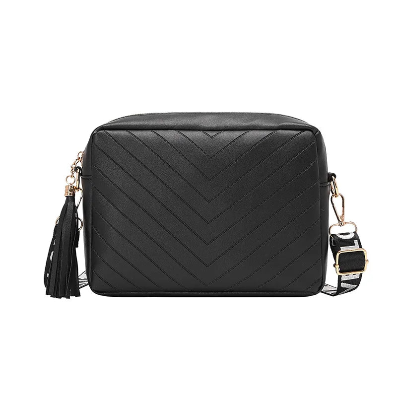 Embossed Shoulder Crossbody Square Bag with Tassel Ribbon