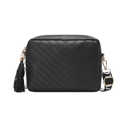 Embossed Shoulder Crossbody Square Bag with Tassel Ribbon