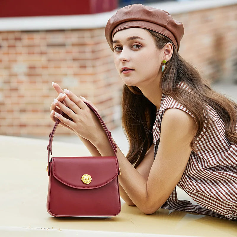 Real Leather Women's Shoulder Bag Crossbody Messenger Flap Handbag