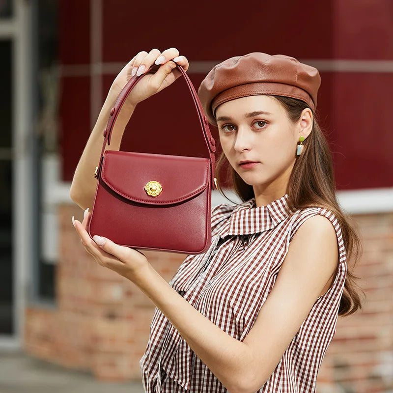 Real Leather Women's Shoulder Bag Crossbody Messenger Flap Handbag