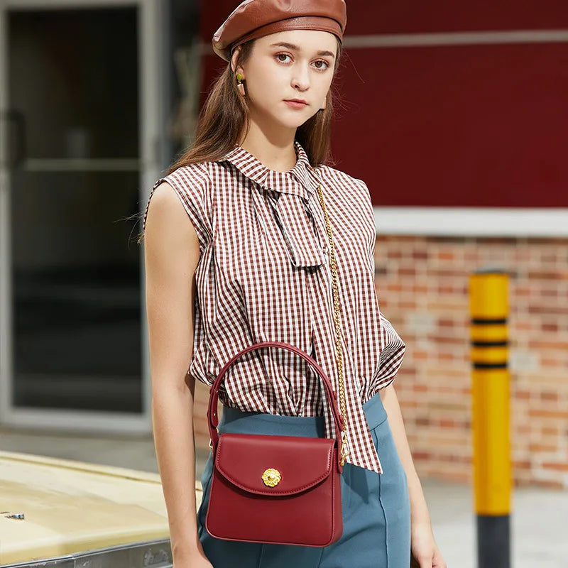 Real Leather Women's Shoulder Bag Crossbody Messenger Flap Handbag