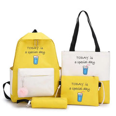 4pcs/Set Female Casual Canvas Travel Backpacks Girls School Book Bags