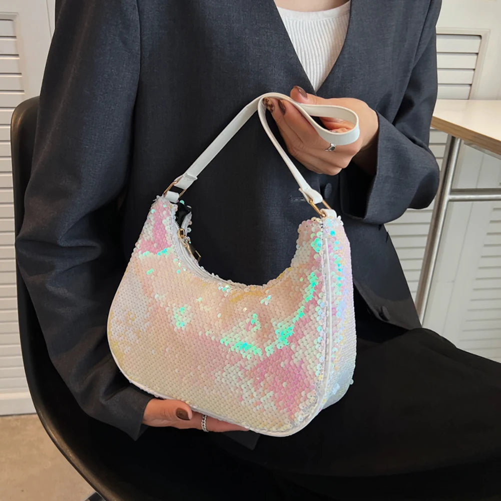 Silver Metal Sequins Chain Woven Bag Hollow Evening Clutch Female Handbag
