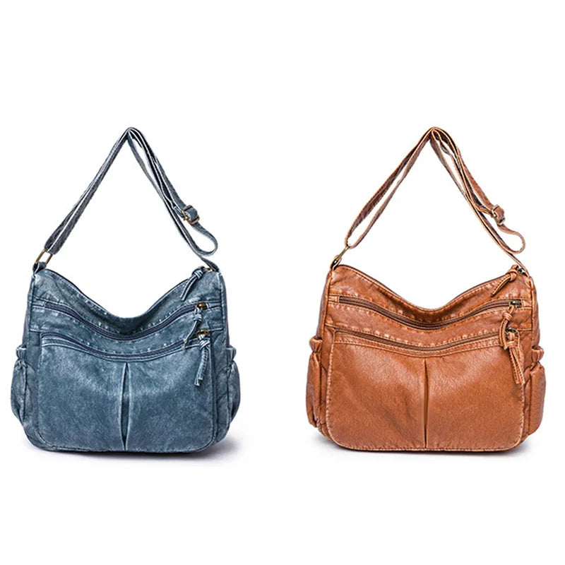 Vintage Leather Shoulder Bag Crossbody Messenger Pack - Brown