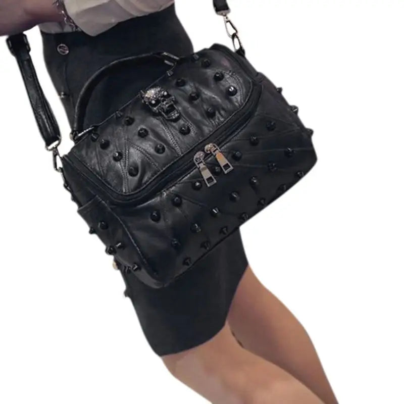Skull Tote Handbag Rivet Messenger Crossbody Satchel Purse