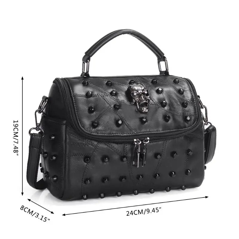 Skull Tote Handbag Rivet Messenger Crossbody Satchel Purse