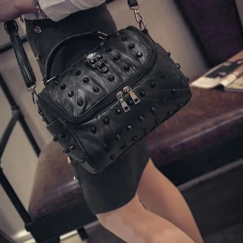 Skull Tote Handbag Rivet Messenger Crossbody Satchel Purse