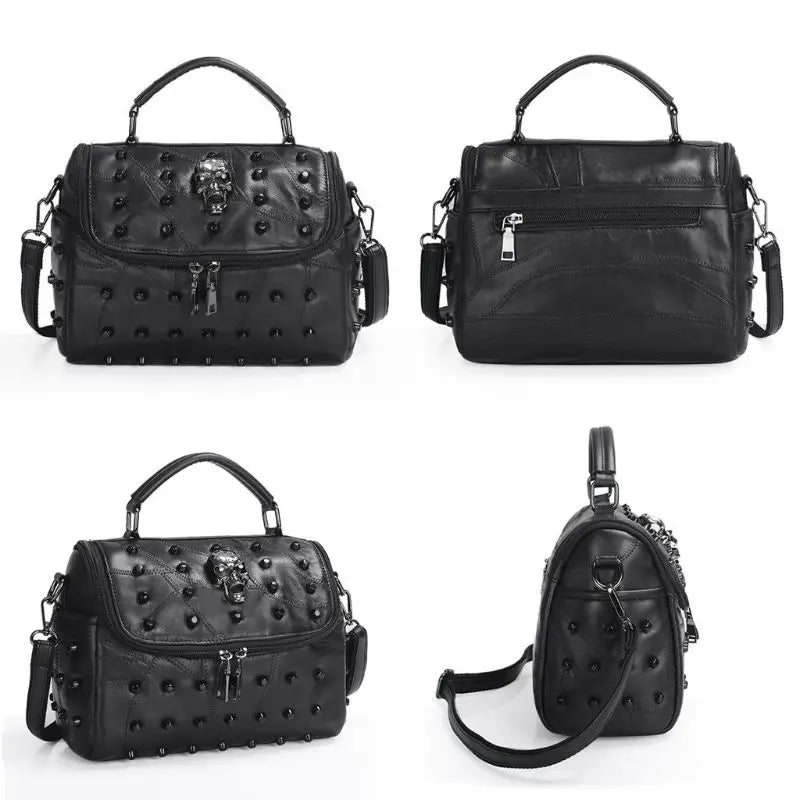 Skull Tote Handbag Rivet Messenger Crossbody Satchel Purse