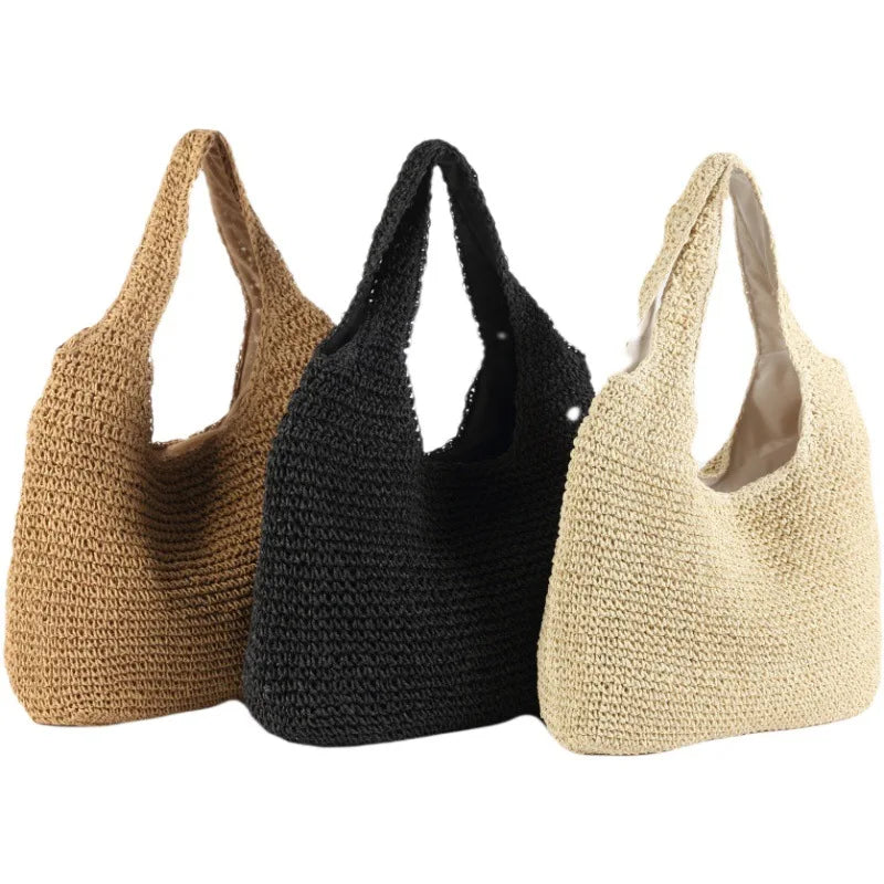 Woven Straw Beach Bag for Women Summer Travel Tote Large Cosmetic Bucket