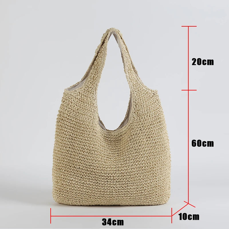 Woven Straw Beach Bag for Women Summer Travel Tote Large Cosmetic Bucket