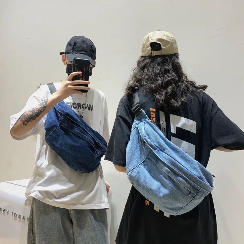 Denim Crossbody Sling Chest Bag Hip Hop Bum Travel Purse Phone Pouch