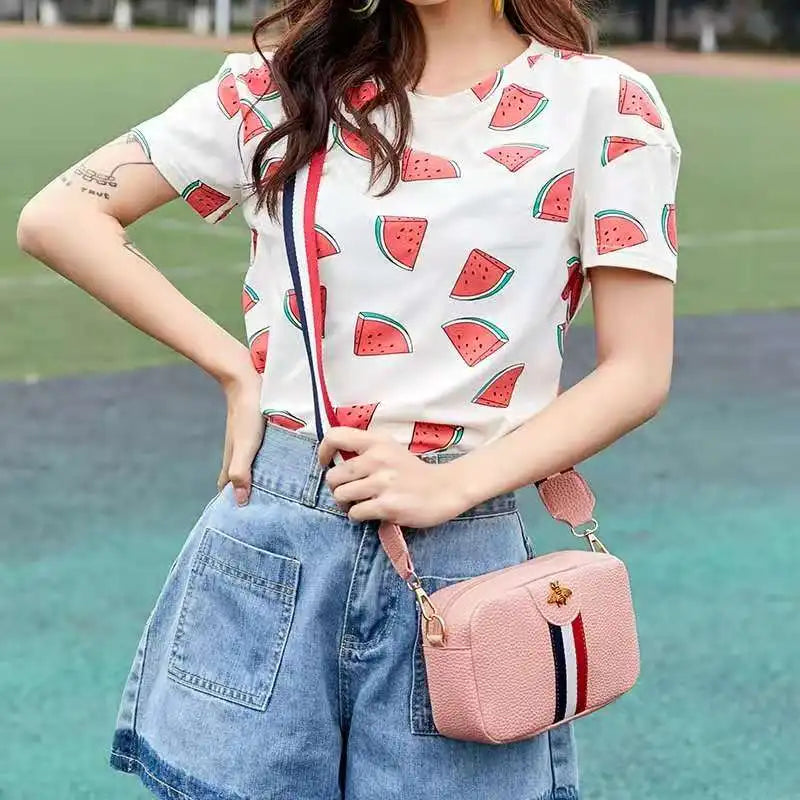 Women Crossbody Shoulder Bag Bee Diamonds Panelled Striped Messenger Bag