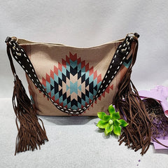 Bohemian Tassel Shoulder Bag Canvas Shopper Big Crossbody Bag
