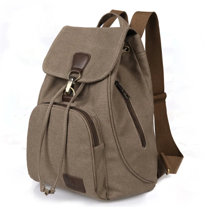 Vintage Canvas Backpack for Women, Drawstring Shoulder Bag for Teenage Girls