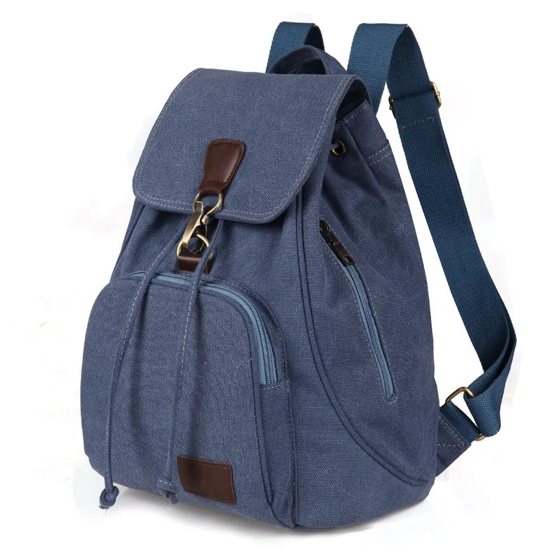 Vintage Canvas Backpack for Women, Drawstring Shoulder Bag for Teenage Girls