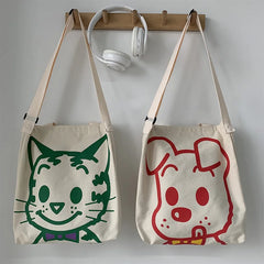 Women Canvas Crossbody Bag Cartoon Shoulder Canvas Bag For Girl