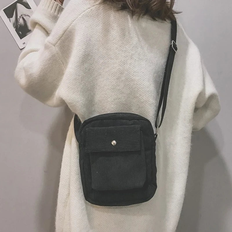 Canvas Flap Bag Preppy Style Shoulder Messenger Bag Corduroy Satchel