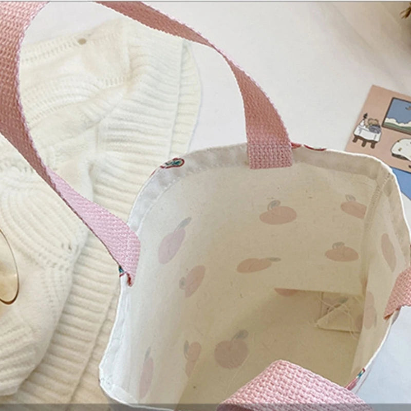 Women Canvas Handbag Casual Tote Peach Letter Print Shopping Bag Female Reusable