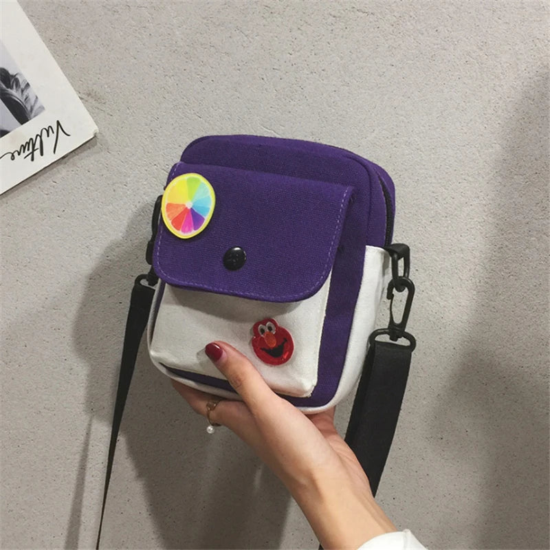 Women Canvas Mini Student Bag Cell Phone Crossbody Casual Ladies Shoulder Bag