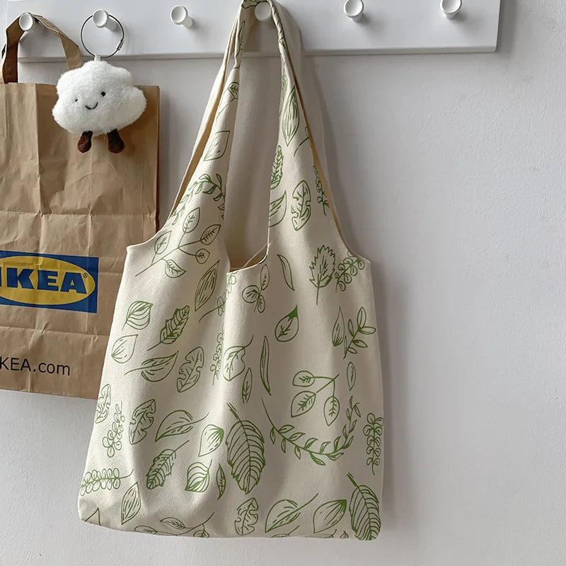 Canvas Flower Tote Shopper Bag Eco Reusable Shopping Bag Girl Beach Travel