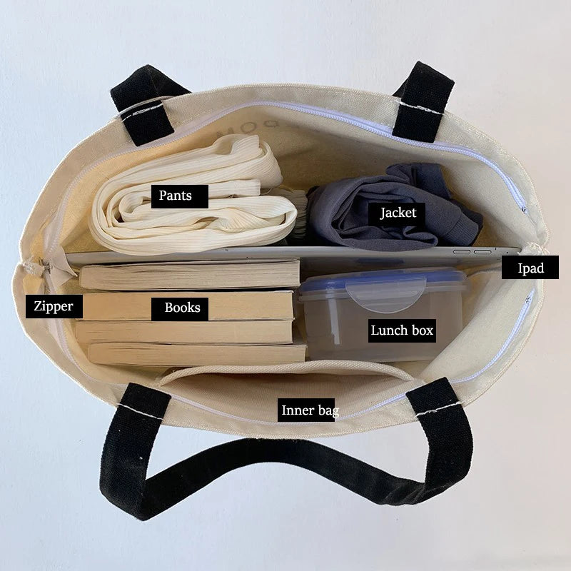 Canvas Shopping Bag Eco Reusable Foldable Shoulder Large Capacity Handbag