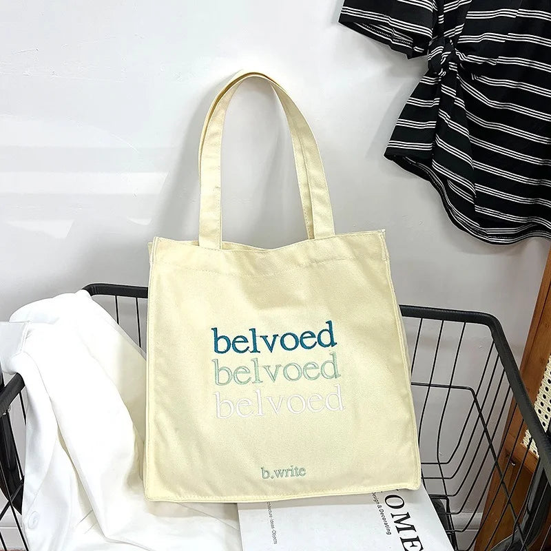 Women Canvas Shoulder Bag Embroidered Daily Shopping Bags